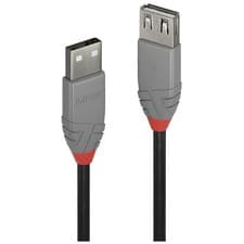 Image of LINDY 36704 USB 2.0 cable USB-A plug to socket Black Grey 3m