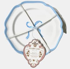 Image of NWT SET OF 4 SHABBY CHIC 8.5" Melamine Salad Plates BOW White / Blue