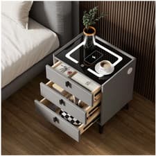 Image of LED Bedside Table_ 3 Drawer Wireless Charging Side Cabinet Nightstand_UKCatch