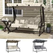 Image of 3 Seater Garden Swing Chair 2-in-1 Hammock Bed w/ Tilting Canopy