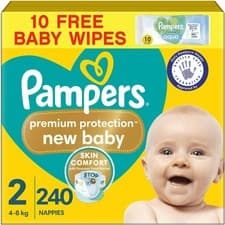Image of Pampers Premium Protection New Baby (Size 2) 240 Nappies, 4kg-8kg, Monthly Pack