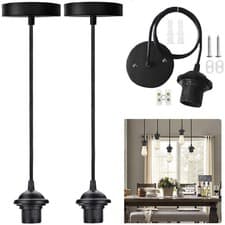 Image of 2 Pack Black Pendant Light Fitting E27 Ceiling Rose Pendant Vintage Pendants Lam
