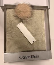 Image of Calvin Klein brand new faux fur matching hat and scarf set  for women