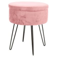 Image of Round Velvet Storage Footstool Ottoman Stool Seat with Black Legs H45 x D36cm