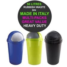 Image of 50L Litre Plastic Bullet Bin Flap Top Lid Kitchen Dust Waste Rubbish Paper Bins
