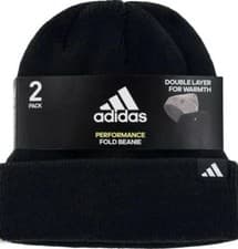 Image of Adidas Unisex Fold Beanie Hat 2-pack Double Layer for Warmth Black And Gray