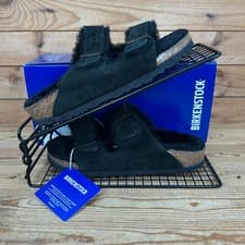 Image of Birkenstock Sandals Womens UK 4.5 Arizona Shearling Black Fur Lined Narrow Slide