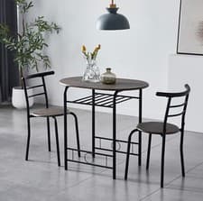 Image of Dining Table and Chairs Set Metal Wood Effect Kitchen Table Dining Chairs Barley