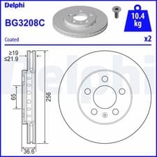 Image of BRAKE DISC DELPHI BG3208C FRONT AXLE FOR AUDI,SEAT,SKODA,SKODA (SVW),VW,VW (SVW)