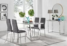 Image of Kylo White Marble Effect Dining Table & 4 Velvet Milan Chairs