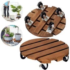 Image of 2 Pack 35CM-13 Inch Plant Caddy Wood Plant Stands with Wheels Plant Pot Trolley