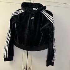 Image of Adidas Black Velvet Cropped Hoodie Women’s Size 4-6 Oversized Fit