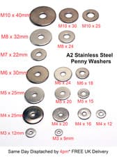 Image of M3 M4 M5 M6 M7 M8 M10 Penny Washers Extra Large Stainless Steel Pack of 4/ 10/20