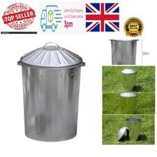Image of Galvanised Steel 90-Litre Dustbin with Locking Lid - Ideal for Kitchen & Garden