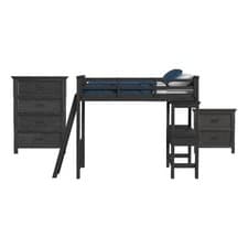 Image of Brooklyn Kids Twin Loft with Ladder & Desk - Speaker 3PC Bedroom Set in Charcoal