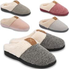 Image of Dunlop Ladies Memory Foam Slippers Washable Faux Sheep Skin Fur Slip On Shoes