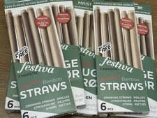 Image of 6 x packs of 6 Thick Bamboo Drinking Straws 8” Quality Reusable Maistic Festiva