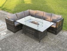 Image of Fimous Outdoor Furniture Rattan Garden Corner Sofa Set Patio Gas Fire Pit Table