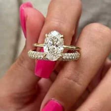 Image of Bridal Set 3.85 TCW Oval Cut Moissanite Engagement Wedding Ring 9ct Yellow Gold