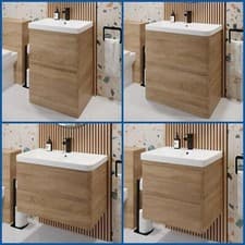 Image of Modern Bathroom Vanity Unit Basin Cabinet Floor Standing Wall Hung Storage Wood