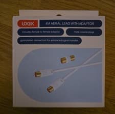 Image of Logik 4m Aerial Lead With Adapter - L4AERA15 Male To Male Cable F To F Adaptor