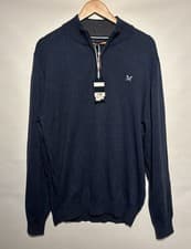 Image of NEW Crew Clothing Company Classic 1/4 zip Jumper Pullover Crew Neck Navy XL
