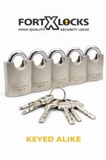 Image of HEAVY DUTY PROTECTED SHACKLE CONTAINER SHED PADLOCK 50MM * KEYED ALIKE * X 5