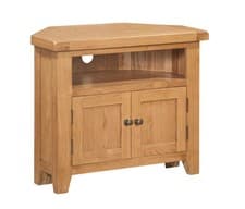Image of Oak Corner TV Unit Solid Wood Media Cabinet Storage Living Room Furniture