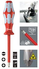Image of WERA 3160i VDE Stainless Steel Kraftform Screwdriver, Choose Pozi,Phillips,Slot