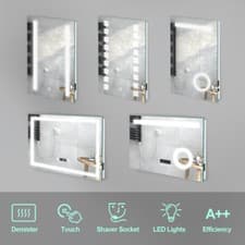 Image of Bathroom Illuminated LED Mirror Lights with Demister Shaver Socket Touch Sensor