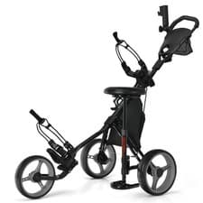 Image of 3 Wheel Golf Push Pull Cart Foldable Lightweight Golf Bag Trolley Grey