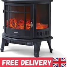 Image of Contemporary 1800W Log Effect Electric Stove with Customizable Flame Settings