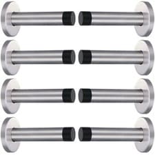 Image of DOOR STOP WALL MOUNTED DOOR STOPPER SATIN STAINLESS STEEL CHROME RUBBER STOPS UK