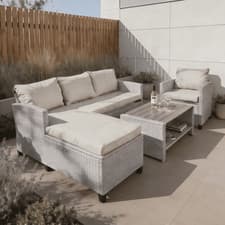 Image of Grey 4 Piece Rattan Garden Patio Furniture Set Corner Sofa Table Chairs Cushions