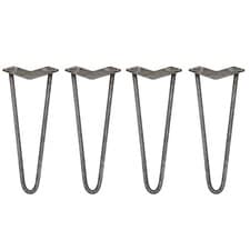 Image of 4x Hairpin Legs / Desk Table Furniture Hair Pin Set 14" 2 Prong 12mm Raw Steel