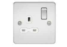 Image of Flat plate 13A 1G DP switched socket - polished chrome with white insert