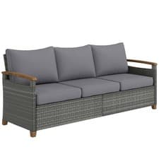 Image of Outsunny 3 Seater Rattan Garden Sofa with Cushioned Wide Seats, Dark Grey