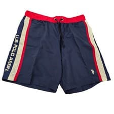 Image of US Polo Assn Mens Swim Trunks Navy Red White Stripe Logo Size M NWT