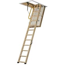 Image of Wood Loft Ladder With Insulated Trapdoor Hatch Folding Attic Wooden Timber Stair