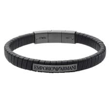 Image of Emporio Armani Men’s Leather Bracelet EGS2638060 Stainless Steel Logo Clasp New
