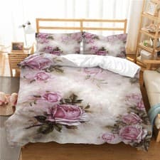 Image of Doona Duvet Quilt Cover Bed Set Rose Fresh Flowers Bird Butterfly Vintage Floral