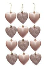 Image of 12PC HEART BAUBLES - GLITTER & MATTE - CHRISTMAS TREE BAUBLE DECORATIONS 7x8cm