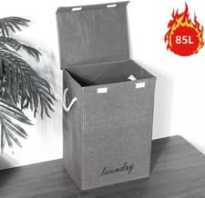 Image of Laundry Basket Folding Bin Bag Hamper With Lid 72L Dirty Washing Clothes Storage