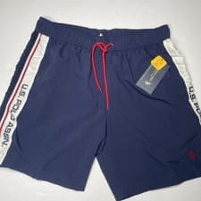 Image of U.S. Polo ASSN. Swim Shorts Size Medium Blue With Red Logo And Brand At Size NWT