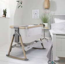 Image of Tutti Bambini CoZee Air Bedside Crib – Oak & Silver Rocking Crib with Mattress