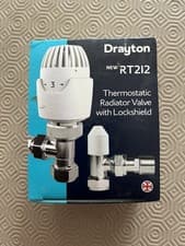 Image of DRAYTON RT212 WHITE ANGLED THERMOSTATIC TRV & LOCKSHIELD 15MM X 1/2