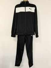 Image of PUMA Mens Full Zip Tracksuit Black White Logo UK L Asia XXL Gym Streetwear