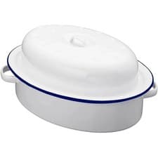 Image of Falcon Oval Roaster 26cm Traditional White Enamel Casserole Dish with Lid