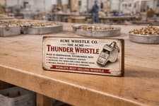 Image of Acme thunder whistle vintage style sign Police Fire service Lifeguards Army