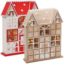 Image of Wooden House Advent Calendar Christmas Xmas Santa LED Lights 24 Drawer Countdown